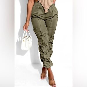 Fall 2025 Olive Ruched Cargo Pants | Streetwear Statement Trousers | Sizes S-L